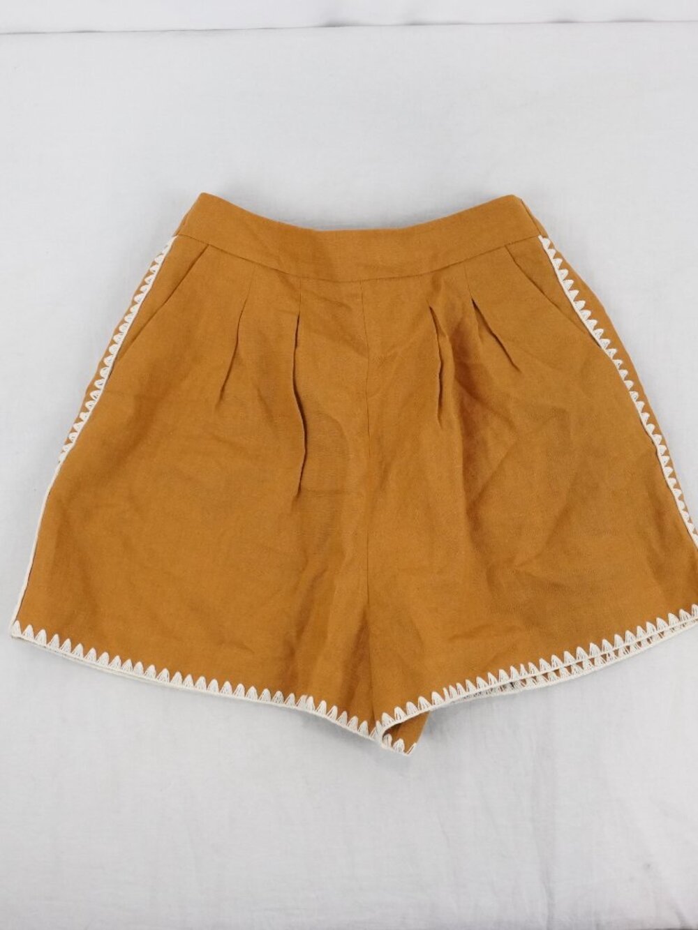 Sezane Nicolo High Waisted Linen Shorts in Cinnamon w/ Ecru Trim - Size 2 - NWT - Picture 3 of 10